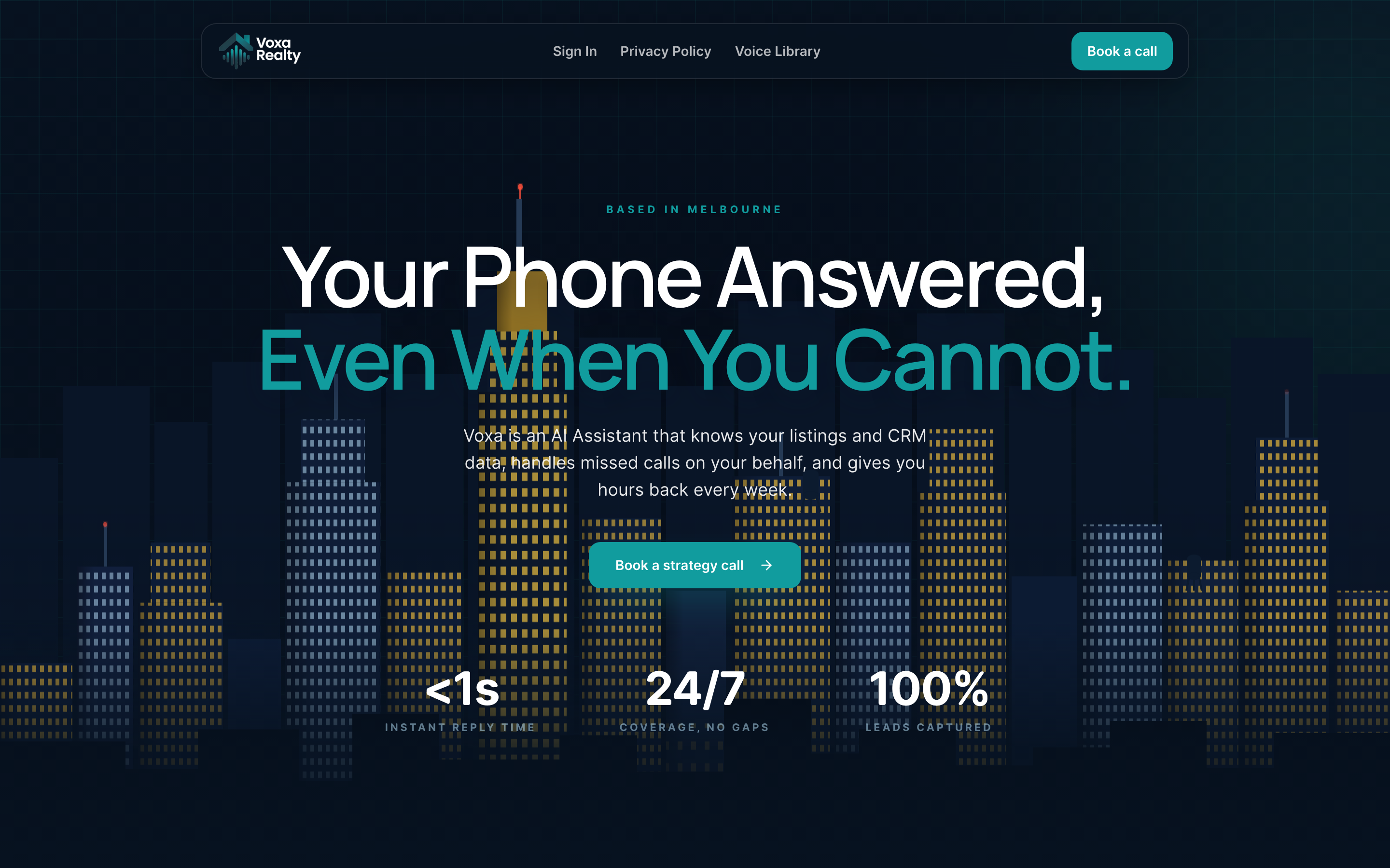 Voxa Realty landing page  AI receptionist for real estate teams