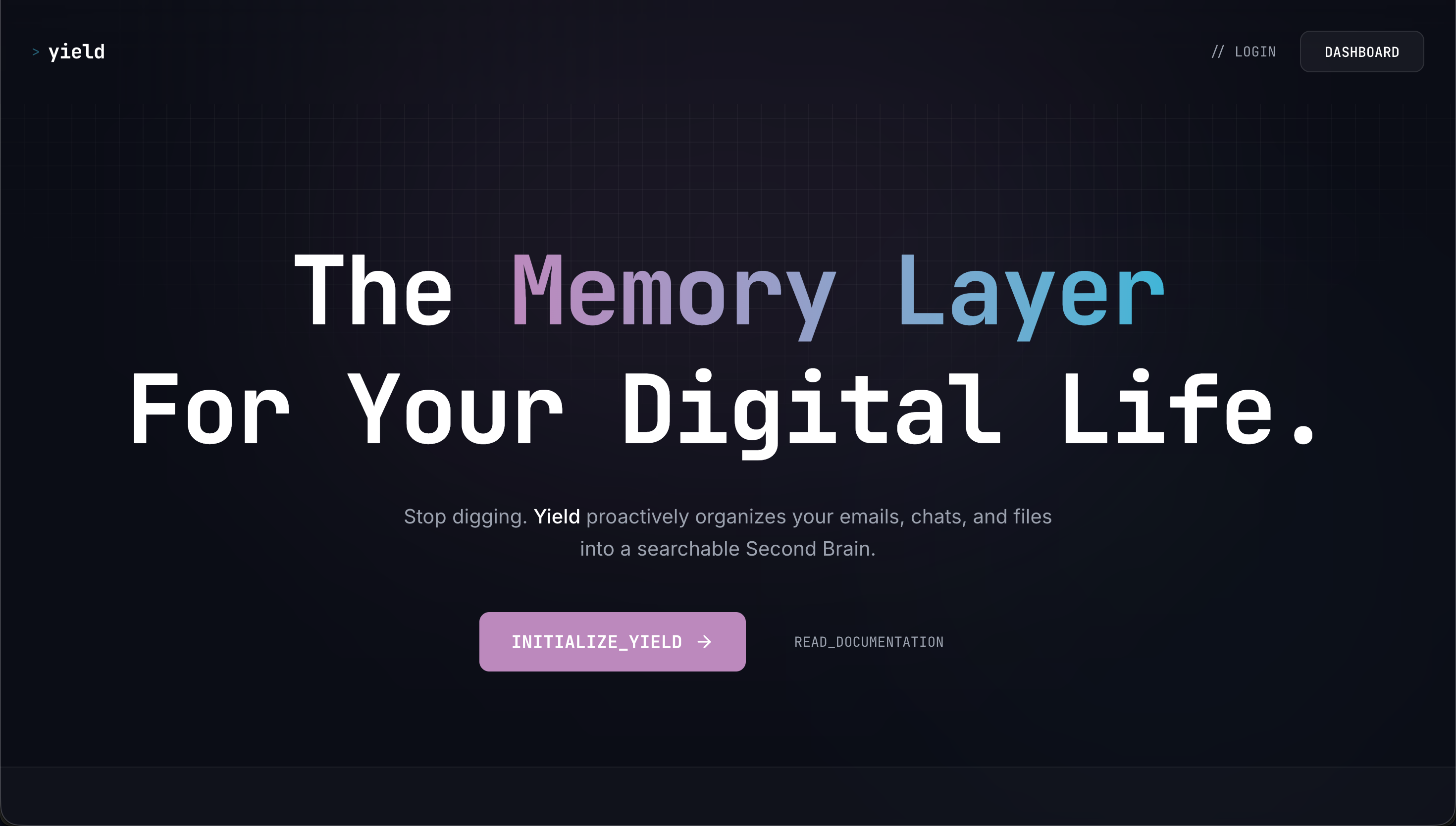 yield landing page  the memory layer for your digital life